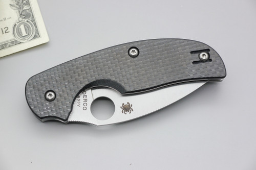 Spyderco Knives: Sage (Full Flat Grind) Folding Pocket Knife w/ Black Carbon Fiber Handle