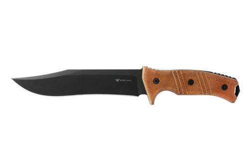 Steel Will Knives Chieftain 1620 Fixed Blade - Brown Canvas Micarta Handle - Black Traction Coating 7.48" Blade