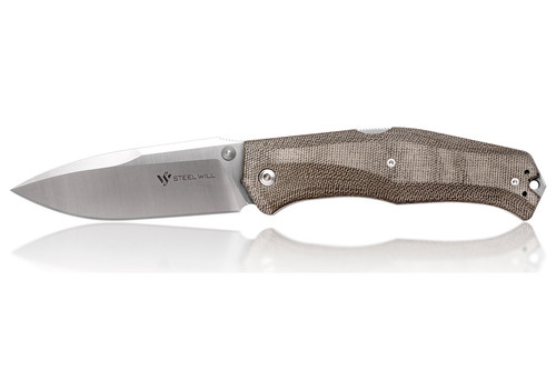 Steel Will Knives Gekko 1500 Folding Blade - Green Canvas Micarta Handle - Satin 3.94" Blade