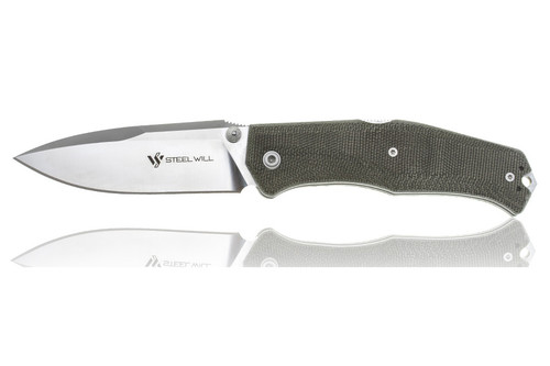 Steel Will Knives Gekko 1550 Folding Blade - Green Canvas Micarta Handle - Satin 3.50" Blade