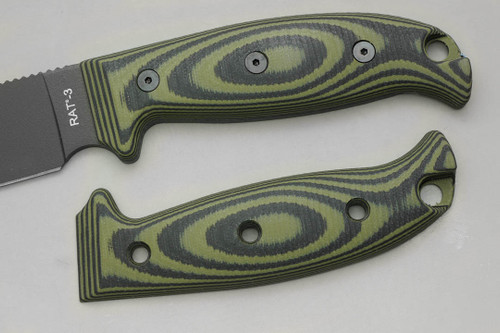 TKC: EXTENDED G10 Handle for Ontario RAT-3 - Green & Black TKC: EXTENDED G10 Handle for Ontario RAT-3 - Green & Black
