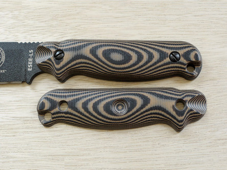 TKC: G10 Handle for ESEE Laser Strike - Brown & Black, 2X2 TKC: G10 Handle for ESEE Laser Strike - Brown & Black, 2X2