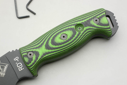 TKC: G10 Handle for Ontario RD & RBS 4, 6, 7, 9, Tanto, Hawk - Neon Green & Black TKC: G10 Handle for Ontario RD & RBS 4, 6, 7, 9, Tanto, Hawk - Neon Green & Black
