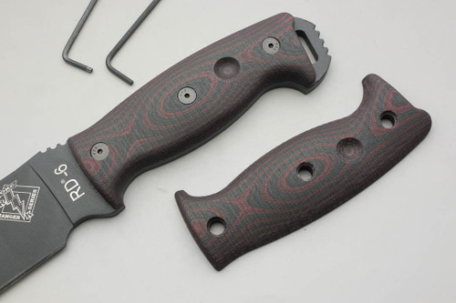TKC: G10 Handle for Ontario RD & RBS 4, 6, 7, 9, Tanto, Hawk - Red & Black TKC: G10 Handle for Ontario RD & RBS 4, 6, 7, 9, Tanto, Hawk - Red & Black