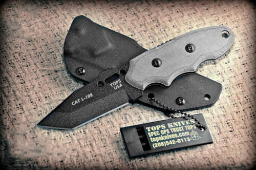 TOPS Knives C.A.T., 203 - Tanto Point - Black Traction Coated Blade - Black Linen Micarta Handle TOPS Knives C.A.T., 203 - Tanto Point - Black Traction Coated Blade - Black Linen Micarta Handle