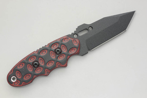 TOPS Knives C.A.T., 203T-02 - Tanto Point - Black Traction Coated Blade - Red and Black G10 Rocky Mountain Bulls-eye Scales