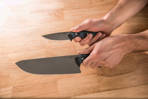 TOPS Knives Dicer 8-3 Combo (Dicer 8 Chef and Dicer 3 Paring) - Tumble Finish - CPM S35VN Steel - Black Canvas Micarta/Blue and Black G10 Handle TOPS Knives Dicer 8-3 Combo (Dicer 8 Chef and Dicer 3 Paring) - Tumble Finish - CPM S35VN Steel - Black Canvas Micarta/Blue and Black G10 Handle