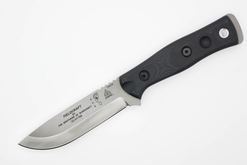 TOPS Knives Fieldcraft 154CM Stainless (By Brothers of Bushcraft), BROS-154-BLK10 - Tumble Finished 4.75" Blade - Black G10 Handle TOPS Knives Fieldcraft 154CM Stainless (By Brothers of Bushcraft), BROS-154-BLK10 - Tumble Finished 4.75" Blade - Black G10 Handle