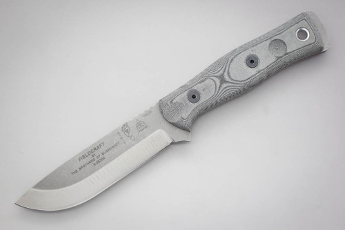 TOPS Knives Fieldcraft 154CM Stainless (By Brothers of Bushcraft), BROS-154-BLM - Tumble Finished 4.75" Blade - Black Linen Micarta Handle TOPS Knives Fieldcraft 154CM Stainless (By Brothers of Bushcraft), BROS-154-BLM - Tumble Finished 4.75" Blade - Black Linen Micarta Handle