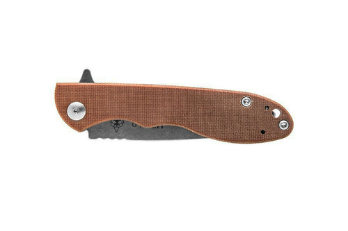 TOPS Knives Mini Scandi Folder, MSF-4.0 - Tumble Blade Finish - Tan Canvas Micarta Handle TOPS Knives Mini Scandi Folder, MSF-4.0 - Tumble Blade Finish - Tan Canvas Micarta Handle