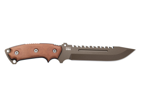 TOPS Knives Steel Eagle 107C Delta Class - Midnight Bronze Blade Finish - Hunters Point - Tan Canvas/Black Canvas Micarta Handle