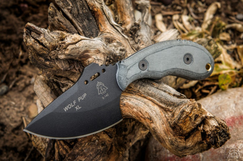TOPS Knives, TPW011 Wolf Pup XL Fixed Blade Knife w/ Black Linen Micarta Handle