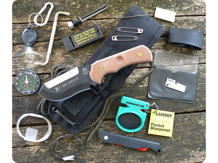 TOPS Knives, TPXCESTB XcEST Bravo (Cross Country Emergency Support Tool, Bravo) Fixed Blade Outdoor Knife w/ Tan Canvas Micarta Handle