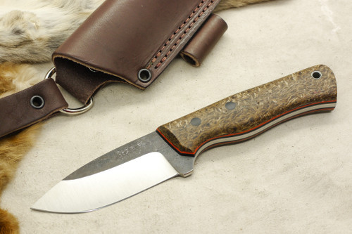 Valkyrie Knives Custom Companion Fixed Blade (Flat Tang) Knife w/ Coffee Bag Burlap Handle & Thick Black Liners & Thin Orange Liners - 2