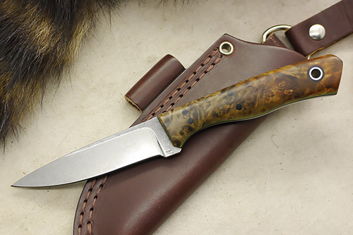 W. A. Surls Knives (Allen Surls) Custom Kestrel Fixed Blade (Flat Tang) Knife w/ Elder Burl Handle - Black & Lime Green Liners - 1