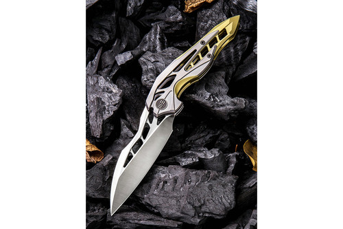 WE Knife Company 906C - Isham Arrakis Titanium Framelock - Gold/Gray - 3.5" Satin Blade