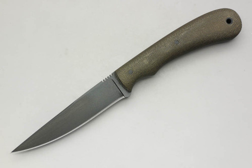 Winkler Knives - Operator - 80CRV2 Steel - Flat Grind - Green Canvas Micarta Handle - Tapered Tang - Leather Lined and Covered Kydex Sheath