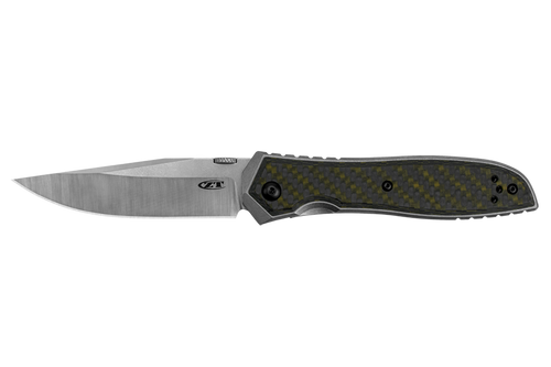 Zero Tolerance 0640 Knife - 3.75" CPM-20CV Stonewashed and Satin Blade - Stonewashed Titanium and Green Carbon Fiber Overlay Handle