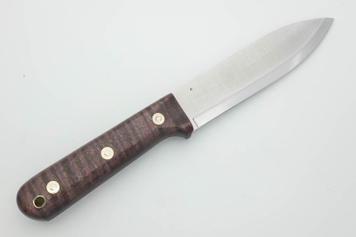 LT Wright Knives Gen 5 - Scandi Grind - Dark Curly Maple - Polished Finish - FREE Black Liners! - 1