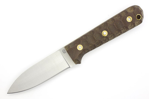 LT Wright Knives Genesis - CPM 3V Steel - Flat Grind - Rustic Brown Micarta - Yellow Liners - Mountain Texture