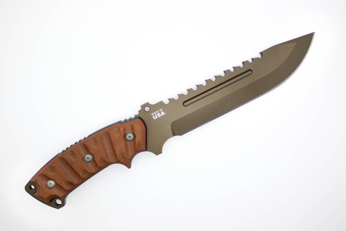 TOPS Knives Steel Eagle 107C Delta Class - Midnight Bronze Blade Finish - Hunters Point - Tan Canvas/Black Canvas Micarta Handle - Rocky Mountain Tread