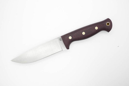 LT Wright Knives Forest Trail - A2 Steel - Flat Grind - Double Red Canvas Micarta Handle - Matte Finish - Leather Sheath