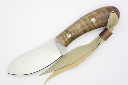 LT Wright Knives Camp MUK Custom - Flat Grind - AEB-L Stainless Steel - Dark Curly Maple Handle - Black liners - Polished Finish - Custom Lanyard