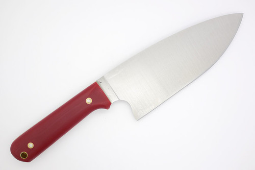 LT Wright Knives Camp Kitchen Knife - AEB-L Steel - Flat Grind - Red G10 - Snakeskin Liners - Matte Finish