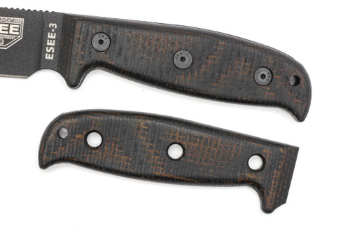 TKC EXTENDED Handle for ESEE 3 - Black Linen Micarta w/ Brown Burlap TKC EXTENDED Handle for ESEE 3 - Black Linen Micarta w/ Brown Burlap