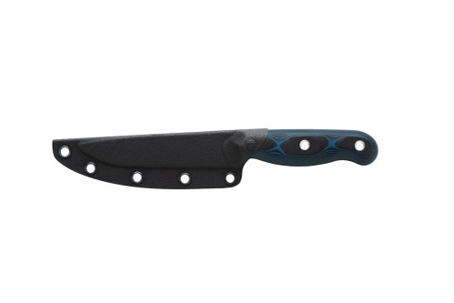 TOPS Knives Dicer 4 Steak Knife - Tumble Finish - SERRATED 4.38" Blade - CPM S35VN Steel - Black Canvas Micarta/Blue and Black G10 Handle
