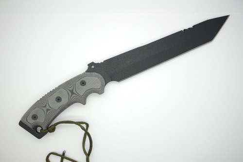 TOPS Knives Ron Hood Anaconda 9, AN9-TP - Black Traction Coated 9.5" TANTO POINT Blade - Black Linen Micarta Handle
