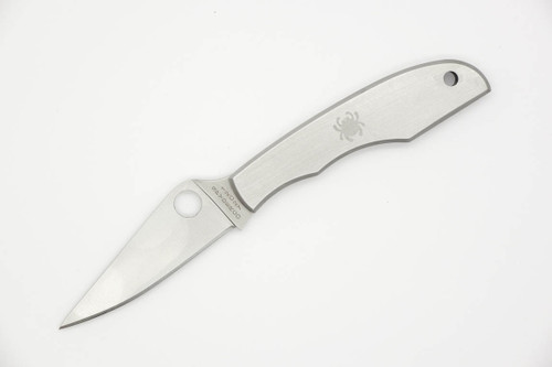 Spyderco Grasshopper Stainless - C138P - Folding Knife - Satin 12C27 Stainless Steel Blade - Brushed Stainless Steel Handle