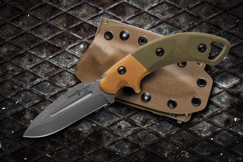 TOPS Knives: Viking Tactics Crusader, VTAC-02 Fixed Blade Knife w/ Tan and Green Canvas Micarta Handle