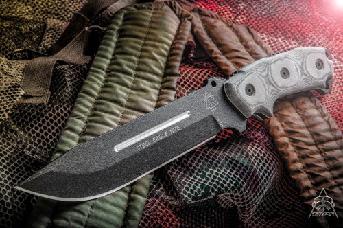 TOPS Knives Steel Eagle 107E - Black Traction Coating - Hunters Point - Black Linen Micarta Handle TOPS Knives Steel Eagle 107E - Black Traction Coating - Hunters Point - Black Linen Micarta Handle