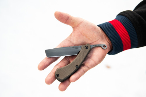 TOPS Knives TRAZ-02 - TAC-RAZE 2, 1095 Black River Wash Finish Blade w/ Green Canvas Micarta Handle TOPS Knives TRAZ-02 - TAC-RAZE 2, 1095 Black River Wash Finish Blade w/ Green Canvas Micarta Handle