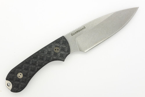 Bradford Knives: Guardian3 - M390 Steel - Drop Point - Sabre Grind - Stonewash Blade Finish - Black Textured G10 Handle