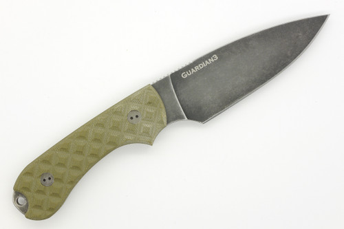 Bradford Knives: Guardian3 - M390 Steel - Drop Point - Full Height Grind - Nimbus Blade Finish - OD Green Textured G10 Handle
