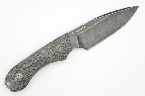 Bradford Knives: Guardian4, 3D - M390 Steel - Drop Point - Sabre/False Edge Grind - Nimbus Blade Finish - 3D Black Micarta Handle