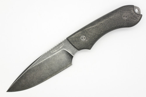 Bradford Knives: Guardian4, 3D - M390 Steel - Drop Point - Sabre/False Edge Grind - Nimbus Blade Finish - 3D Black Carbon Fiber Handle