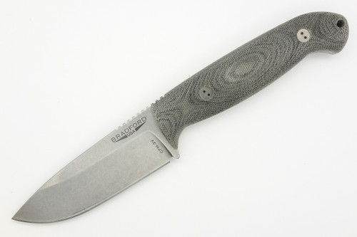 Bradford Knives: Guardian4.5, 3D - CPM 3V Steel - Drop Point - Sabre Grind - Stonewash Blade Finish - 3D Black Canvas Micarta Handle