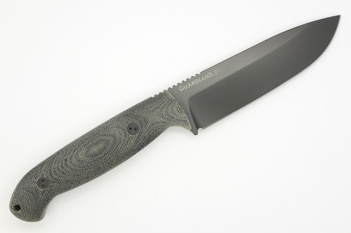 Bradford Knives: Guardian5.5, 3D - CPM 3V Steel - Drop Point - Sabre Grind - Diamond Like Coating Blade Finish - 3D Black Canvas Micarta Handle Bradford Knives: Guardian5.5, 3D - CPM 3V Steel - Drop Point - Sabre Grind - Diamond Like Coating Blade Finish - 3D Black Canvas Micarta Handle