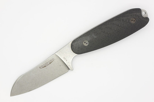 Bradford Knives: Guardian3.5, 3D - M390 Steel - Sheepsfoot Blade - Flat Grind - Stonewash Blade Finish - 3D Black Carbon Fiber with Microtexture Handle