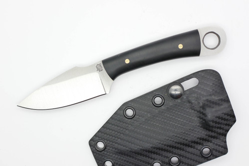 LT Wright Knives: Stealth (Saber Grind) D2 Steel Fixed Blade Knife w/ Black Paper Micarta - Carbon Fiber Kydex Sheath