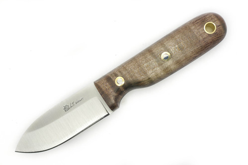 LT Wright Knives Bushbaby - A2 - Saber Grind - Dark Curly Maple - Polished Finish - FREE Black Liners! - 2