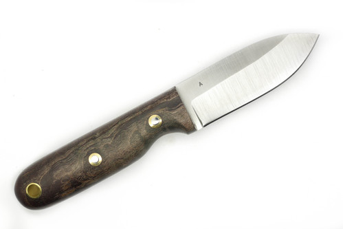 LT Wright Knives Bushbaby - A2 - Saber Grind - Dark Curly Maple - Polished Finish - FREE Black Liners! - 2