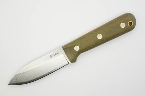 LT Wright Knives Genesis - A2 - Saber Grind - Green Canvas Micarta - Orange Liners - Matte Finish - BLACK SHEATH