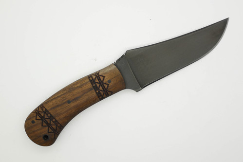 Winkler Knives - Belt Knife - 80CRV2 Steel - Flat Grind - Walnut Handle - Tribal Artwork - Tapered Tang Winkler Knives - Belt Knife - 80CRV2 Steel - Flat Grind - Walnut Handle - Tribal Artwork - Tapered Tang