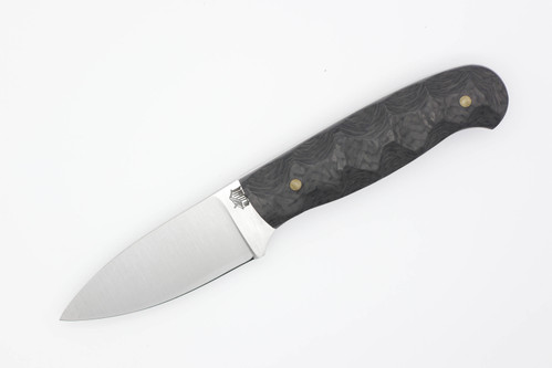 LT Wright Knives: Patriot - A2 Steel - Black Carbon Fiber Handle w/ White Liners - Mountain Finish - Kydex Sheath