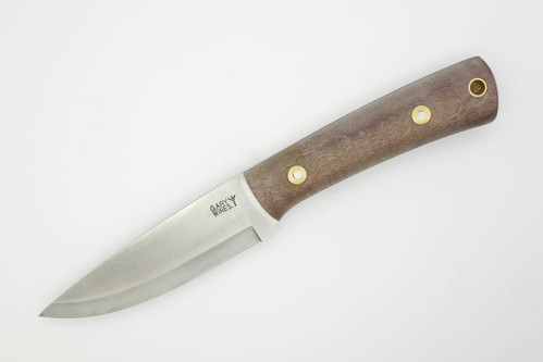 LT Wright Knives Gary Wines Bushcrafter - Scandi Grind - Dark Curly Maple - Black Liners - Matte Finish - 1