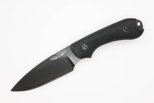 Bradford Knives: Guardian3 - M390 Steel - Sabre Grind, Black DLC Finish Blade - 3D Black Micarta Handle